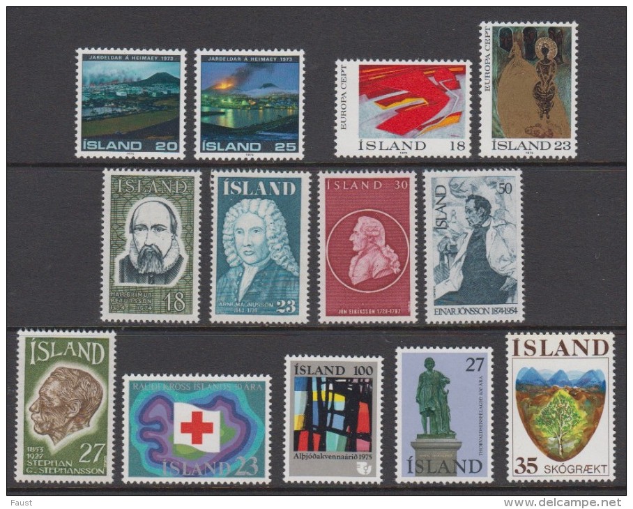 1975 ** Islande (sans Charn., MNH, Postfrish) Complete Yv 453/65  Mi 500/12  FA 537/49 (13v) - Annate Complete
