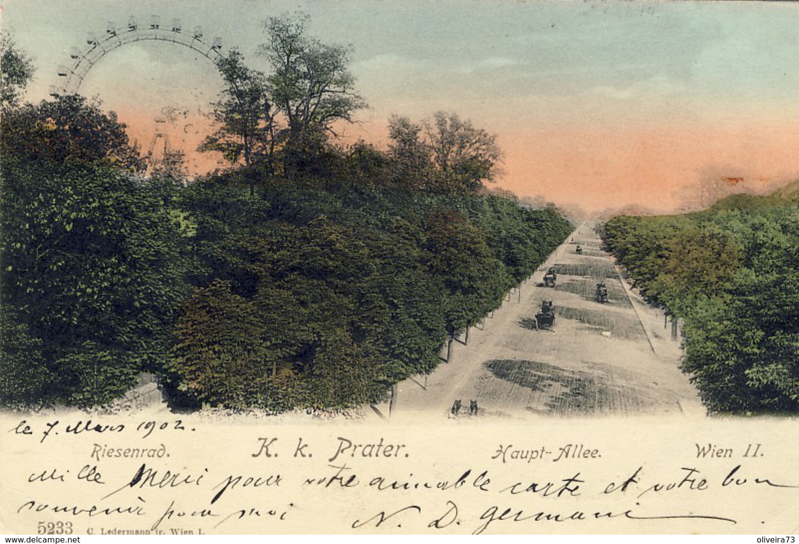 WIEN, Riesenrad K. K. Prater, Haupt-Allee (1902), 2 Scans - Prater