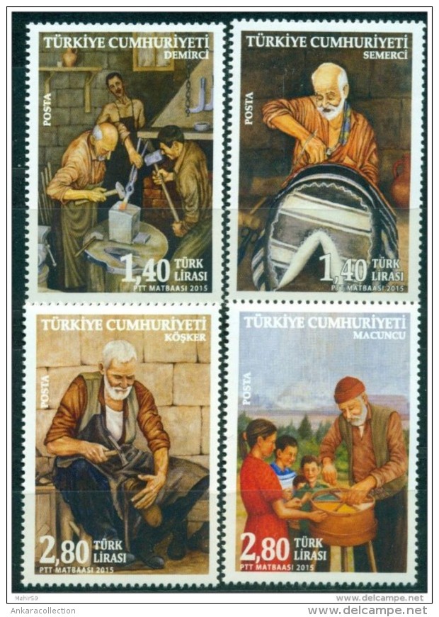 AC - TURKEY STAMP - OCCUPATIONS SINKING INTO OBLIVION MNH BLACKSMITH, PACK SADDLE, SHOE REPAIRER 3 SEPTEMBER 2015 - Unused Stamps
