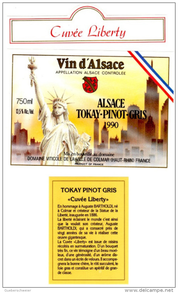 BAR 74 - Belle étiquette à Vin Avec Collecrette Tokay Pinot Gris Cuvée Liberty Domaine Viticole Colmar - Arte