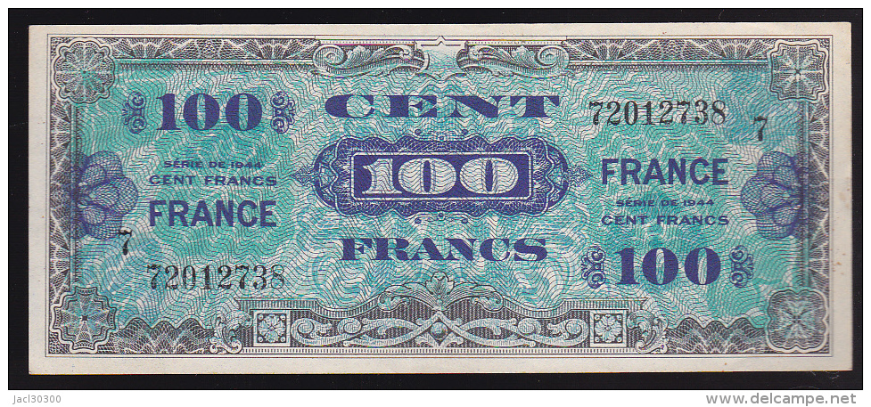 BILLET TRESOR 100 FRANCS FRANCE 1945 Série 7 - 0 épinglage, Pli Vertical Peu Marqué (2 Scan) 5 - 1945 Verso France