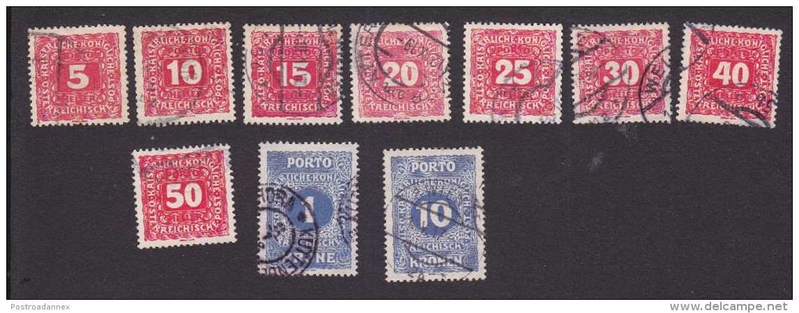 Austria, Scott #J49-J57, J59, Used, Postage Due, Numbers, Issued 1916 - Segnatasse