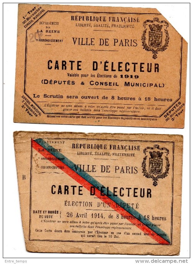 Carte D'electeur Paris 20 - Autres & Non Classés