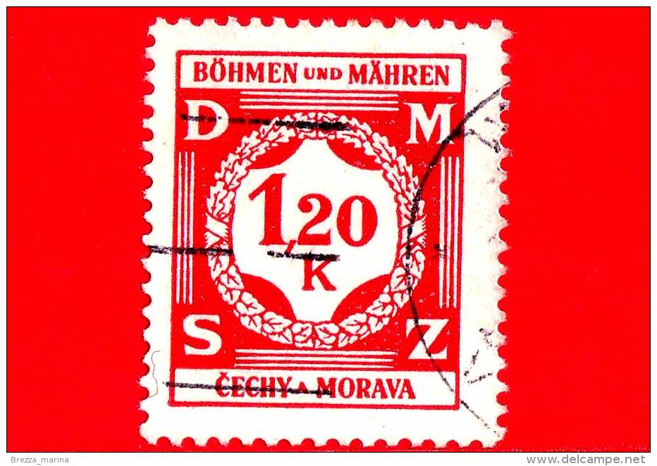 BOEMIA E MORAVIA - Usato - 1941 - Cifra - Valore In Una Corona Di Alloro - 1.20 - Usati