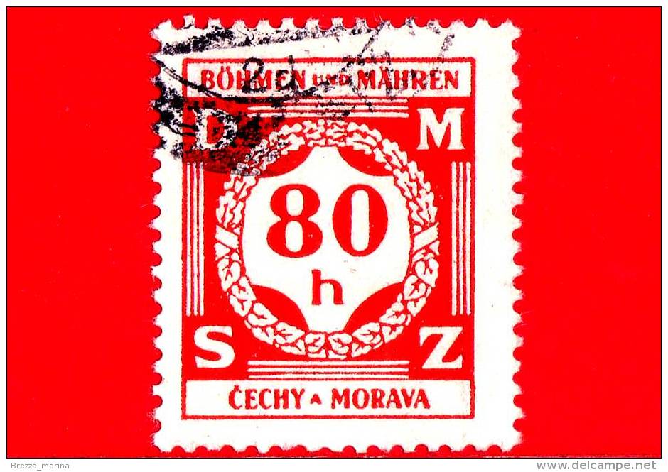 BOEMIA E MORAVIA - Usato - 1941 - Cifra - Valore In Una Corona Di Alloro - 80 - Usati