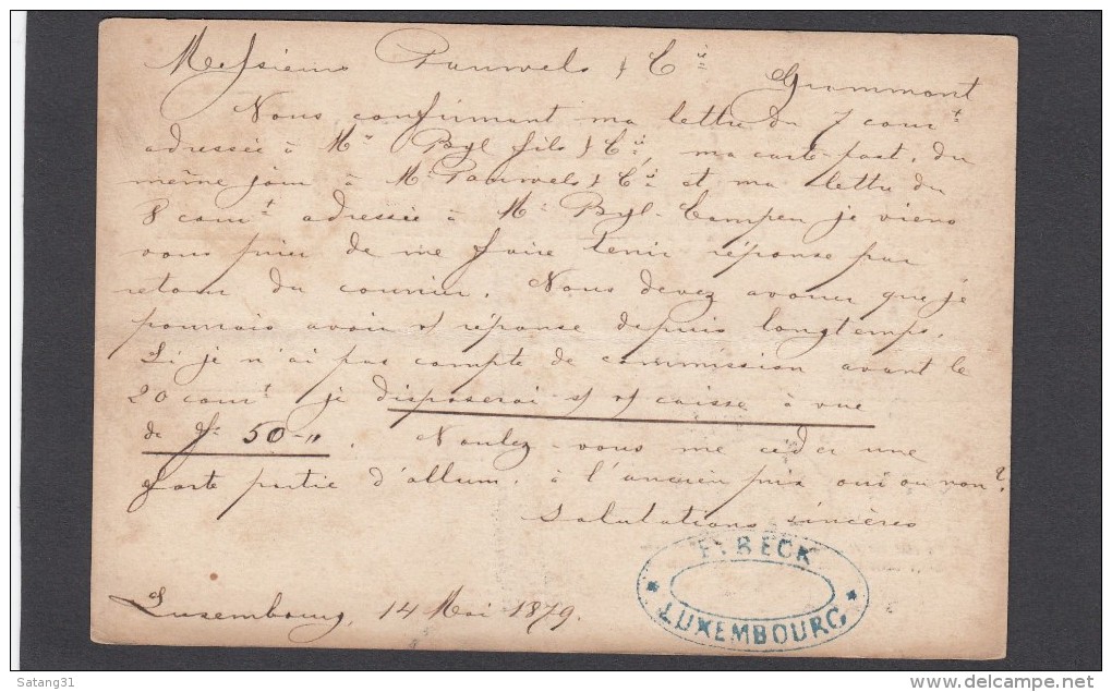 E.P. 10 CENT. BRUN.E. BECK LUXEMBOURG.CONVOYEUR LUXEMBOURG PAR BRUXELLES, POUR GRAMMONT AVEC VARIETES(VOIR SCANS/DESCR.) - Ganzsachen