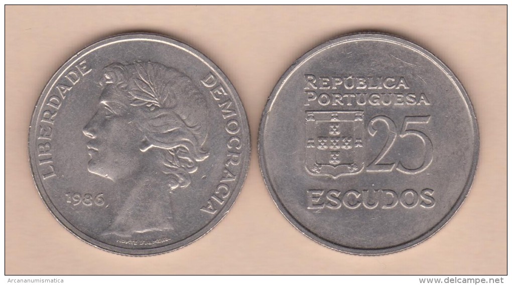 PORTUGAL  (República)  25 Escudos 1.986  Cu Ni  KM#610  MBC/VF    T-DL-11.343 - Portugal