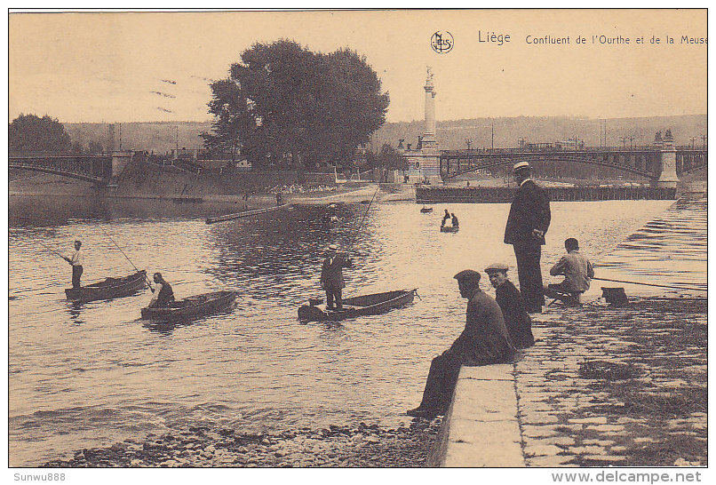 Liège - Confluent De L'Ourthe Et De La Meuse (animée, Pêcheurs, Barques) - Luik