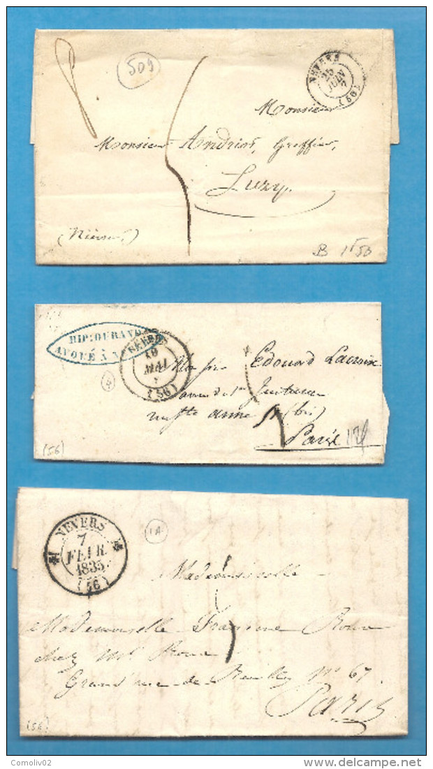 Nièvre - Nevers. 5 Lettres Avec Cachets/Marques Postales Tous Différents. - 1849-1876: Période Classique