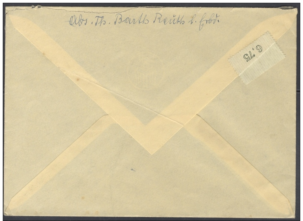 B572 Bund Bedarf 1956 Brief MEF Mi. 223 Adolf Kolping + Notopfer Hand-Stempel Reuth Portogerecht - Briefe U. Dokumente