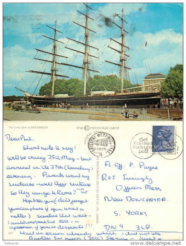 Cutty Sark Ship, Greenwich, London, England Postcard Posted 1979 Stamp - Autres & Non Classés