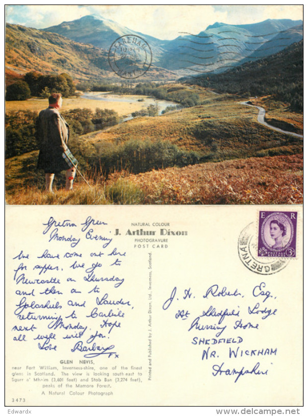 Glen Nevis, Inverness-shire, Scotland Postcard Posted 1962 Stamp - Inverness-shire