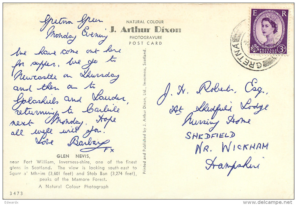 Glen Nevis, Inverness-shire, Scotland Postcard Posted 1962 Stamp - Inverness-shire