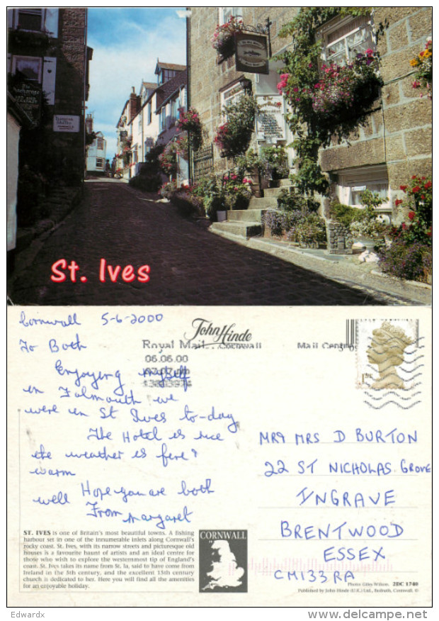 Street Scene, St Ives, Cornwall, England Postcard Posted 2000 Stamp - St.Ives