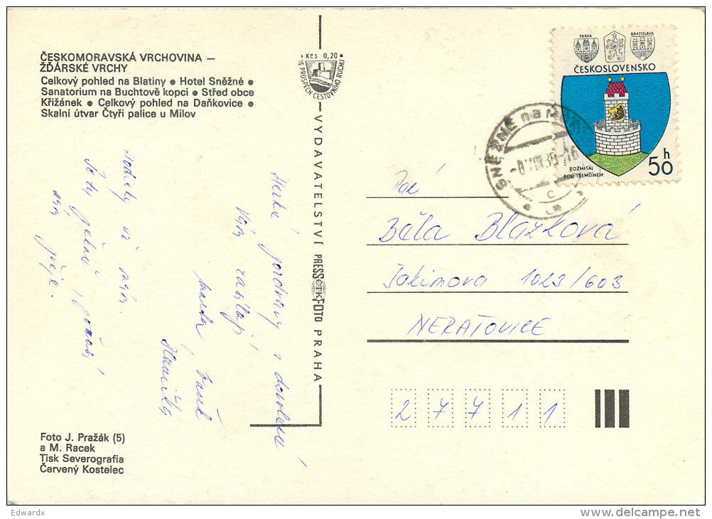 Zdarske Vrchy, Czech Republic Postcard Posted 1988 Stamp - Czech Republic