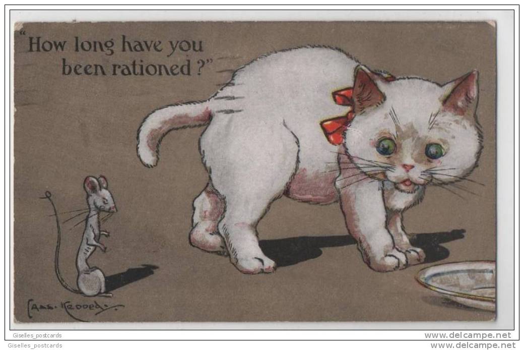 Artist Signed A E Kennedy - Cat &amp; Mouse 'How Long Have You Been Rationed?' - Humour