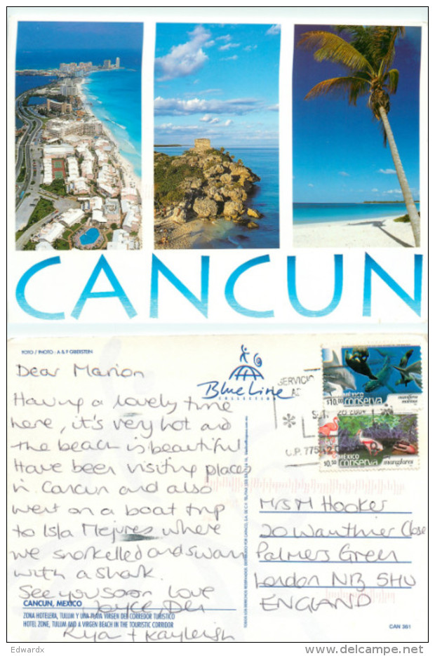 Cancun, Mexico Postcard Posted 2004 Stamp - Mexique
