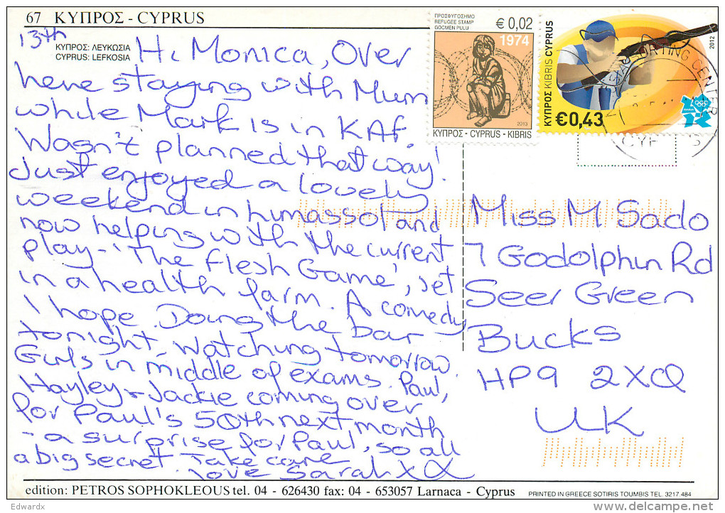 Lefkosia, Nicosia, Cyprus Postcard Posted 2013 Stamp - Cyprus