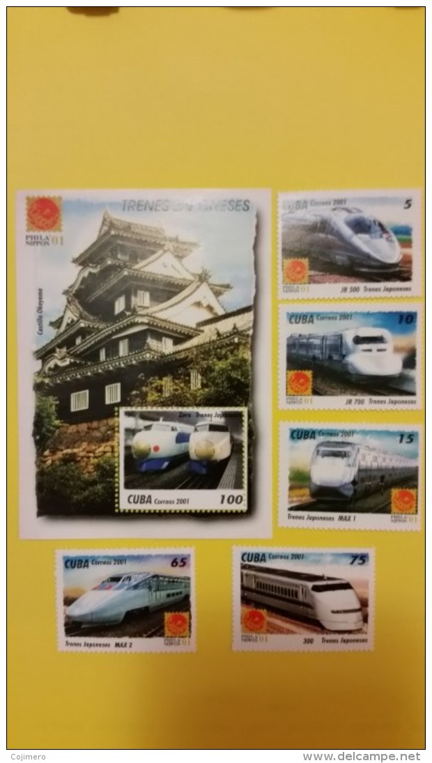 Serie Completa Expo Filatelica Japon 2001 - Trenes Japoneses Incluye Hoja Filatelica - Collections, Lots & Series