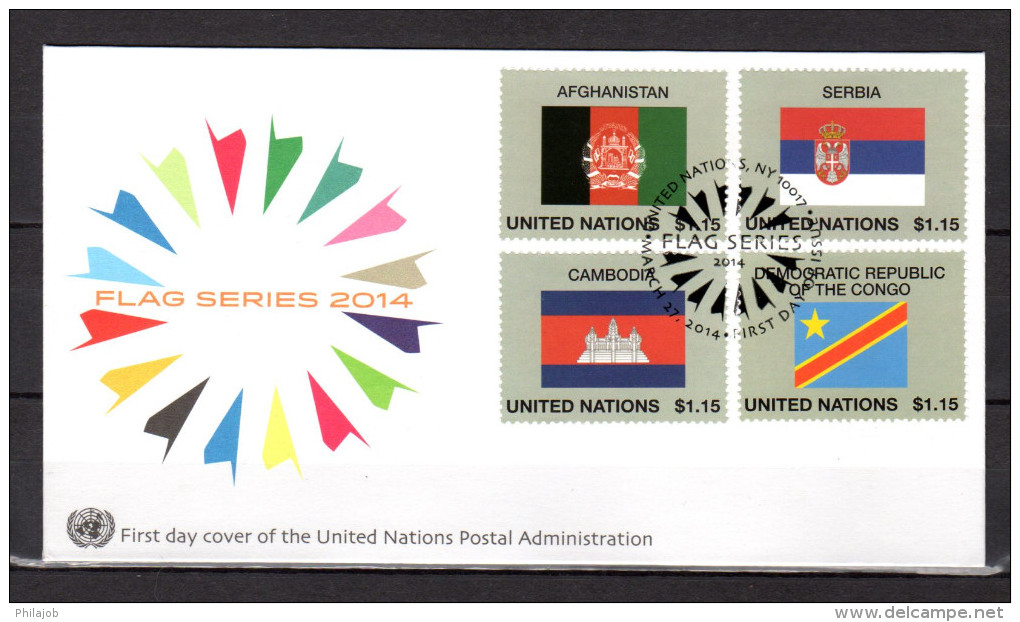 (Faciale = 4.10 €) ONU (New-York) 2014 : Enveloppe 1er Jour FDC " FLAG SERIES / DRAPEAUX ". Parfait état. - Covers