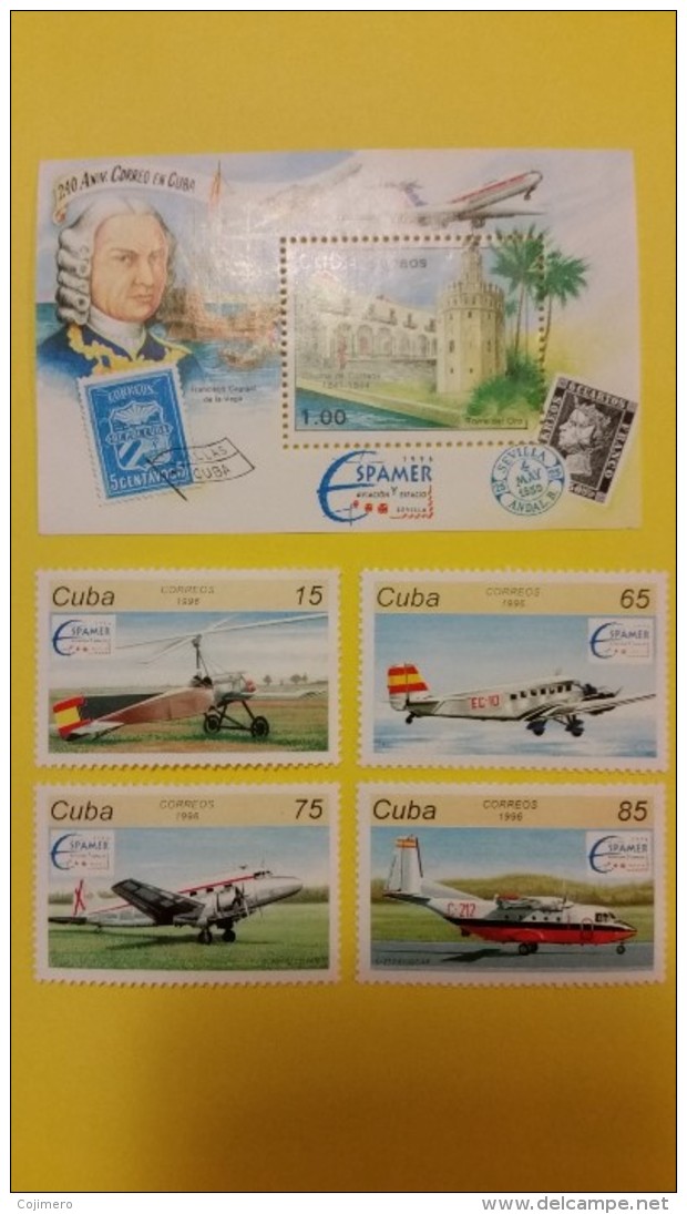 Serie Completa ESPAMER - 1996 - AVIACION Y ESPACIO - CUBA - Incluye Hoja Filatelica - Collections, Lots & Séries