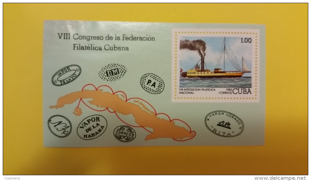 HOJA FILATELICA VIII CONGRESO FEDERACION FILATELICA CUBANA 1982 - SHIPS - Lots & Serien