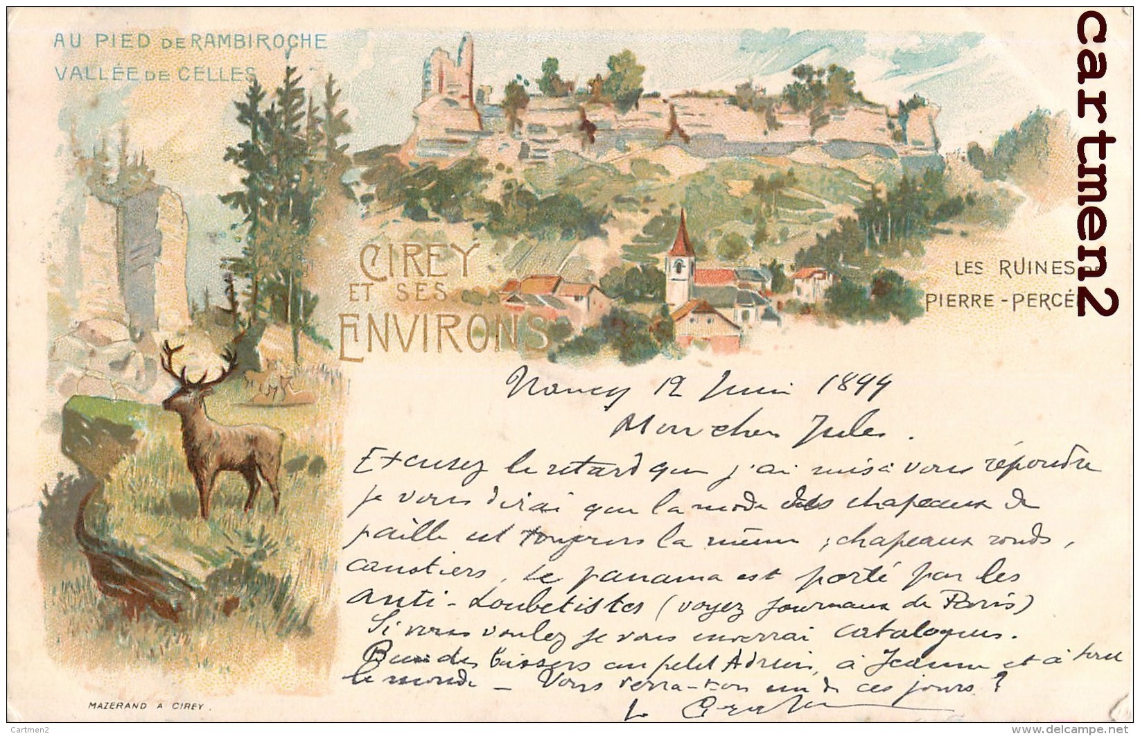 GRUSS AUS CIREY ET SES ENVIRONS RAMBIROCHE RUINES DE PIERRE-PERCEE MAZERAND 1900 LORRAINE METZ - Cirey Sur Vezouze