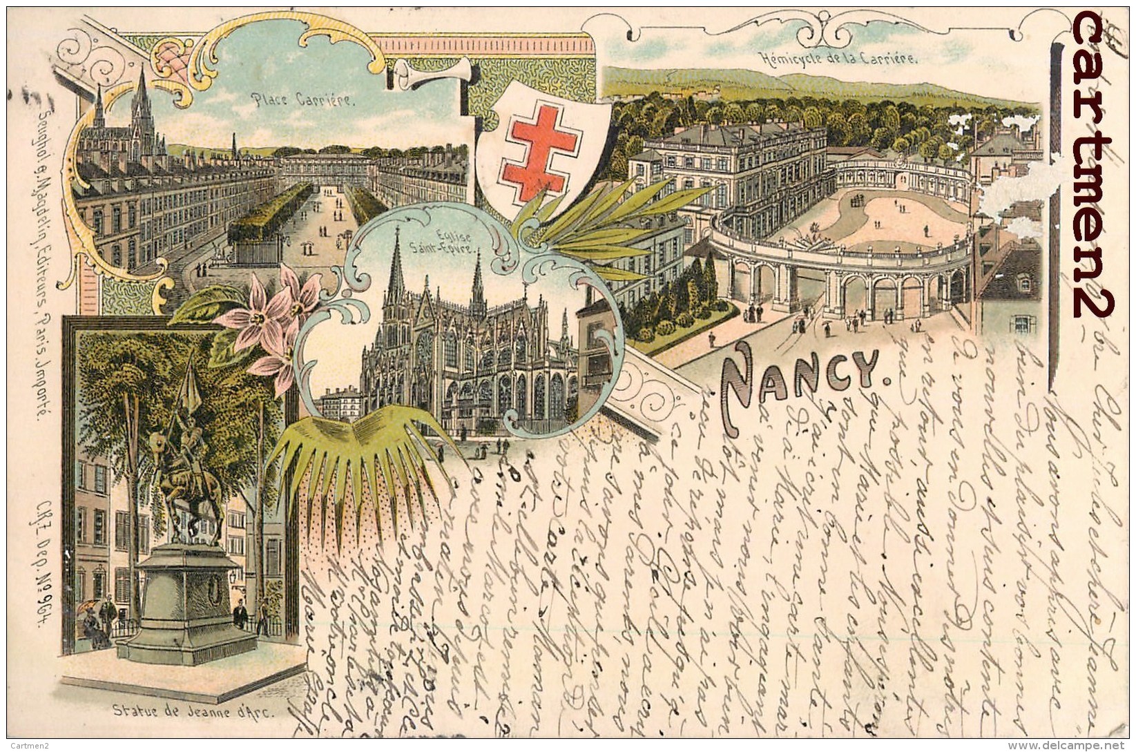 SOUVENIR DE NANCY MULTIVUES STYLE GRUSS CROIX DE LORRAINE 1900 Famille Louyot Rue Mazelle Metz - Nancy