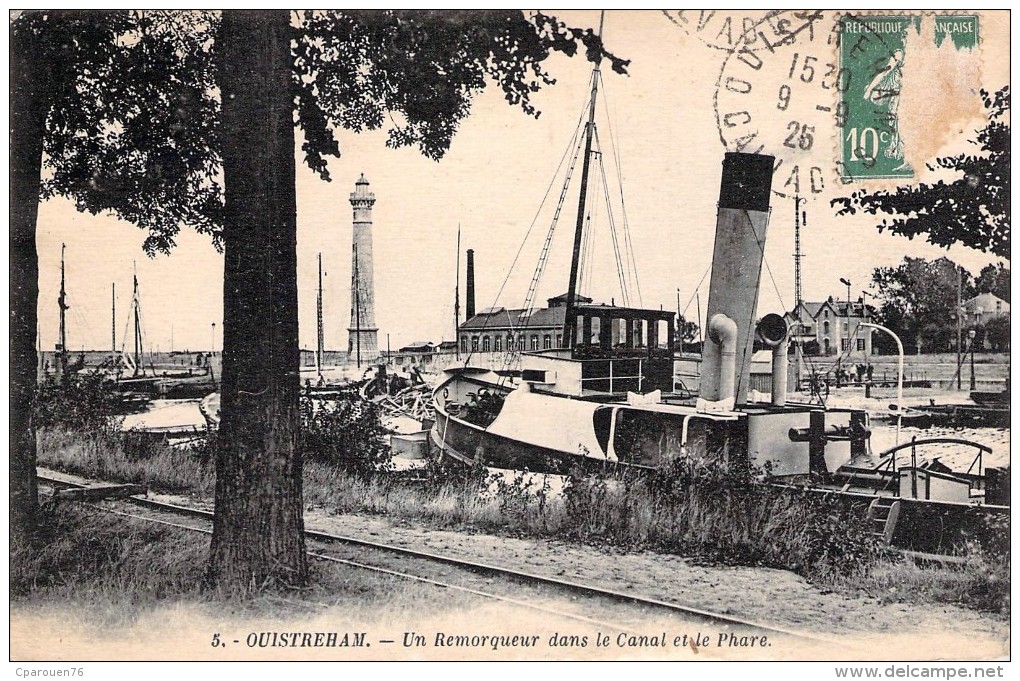 Cpa Ouistreham Un Remorqueur Dans Le Canal " Calvados " Chambre De Commerce Caen 1915  Dordrecht - Tugboats