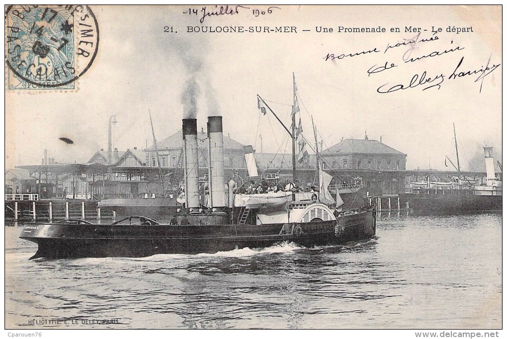 C P A Boulogne Sur Mer Promenade En Mer Et Remorqueur " Conquérant "  1884 Société Nouvelle De Remorquage Boulonnais - Rimorchiatori