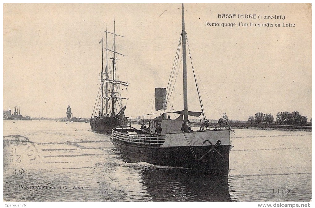 C P A Remorqueur Basse Indre Remorquage D Un Trois Mâts Barque  En Loire Loire Inférieure - Tugboats