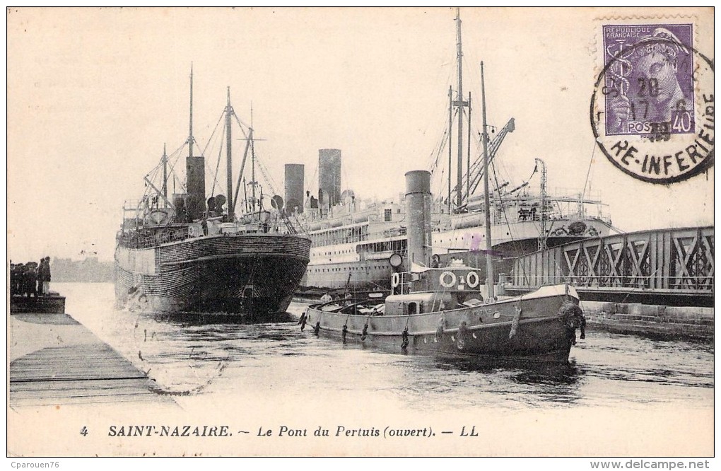 C P A Carte Postale Ancienne Saint Nazaire Pont Du Perthuis Ouvert Bateau Remorqueur " Marine " Danemark - Tugboats