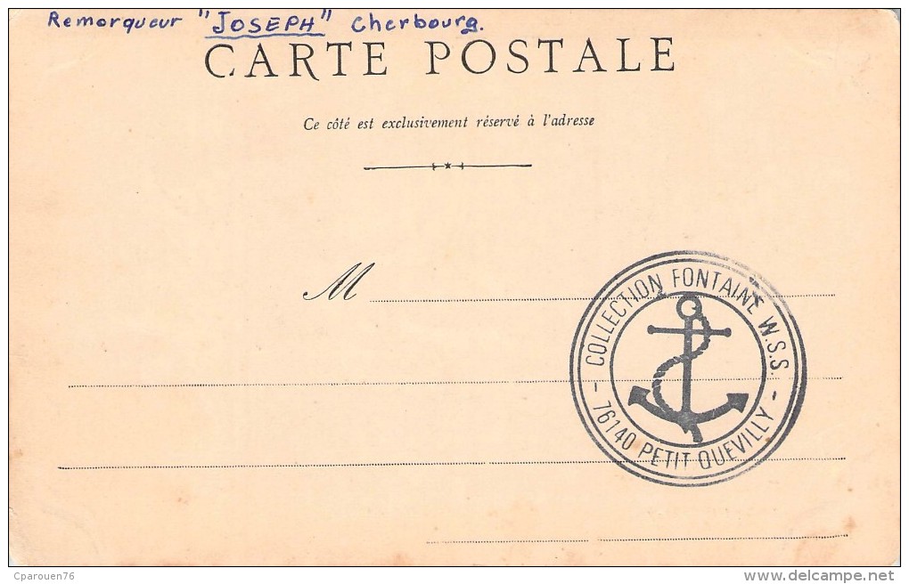 Carte Postale Ancienne Cherbourg Le Quai De Caligny Remorqueur " Joseph " Dos Non Divisé - Tugboats
