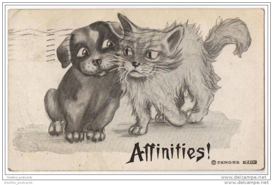 Affinities - Artist Drawn - Cat &amp; Dog Making Friends (F A Moss) - Dogs