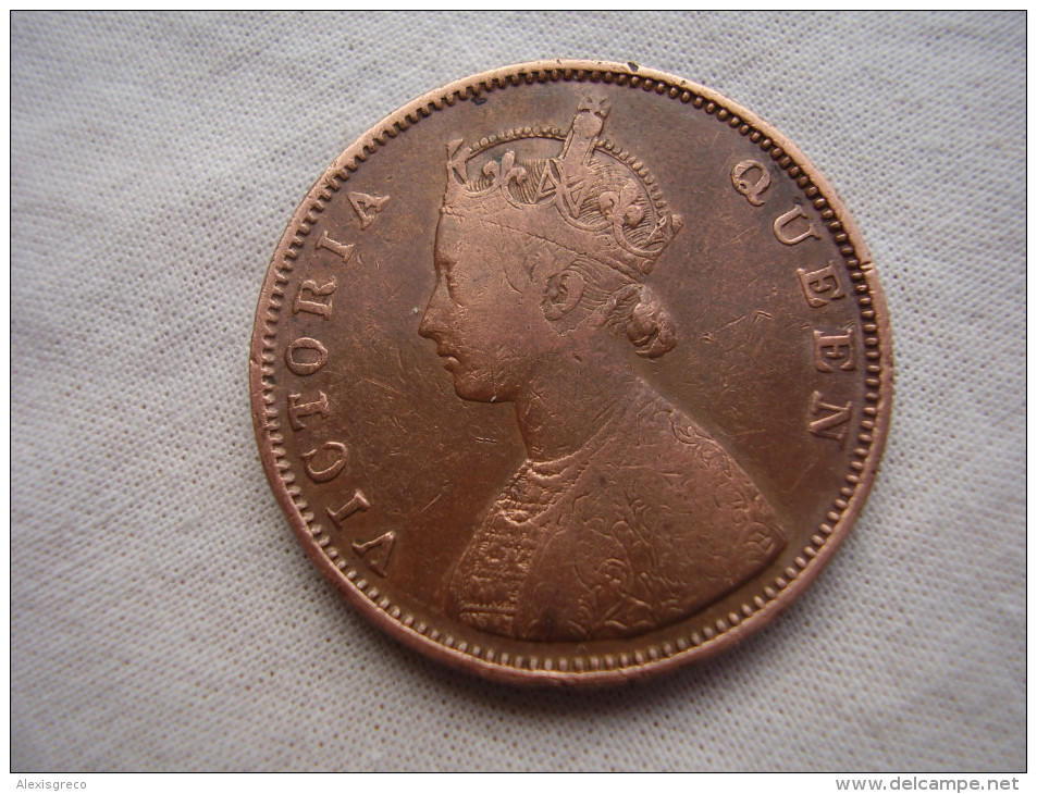 INDIA  REGAL COINAGE (BRITISH) 1862 HALF ANNA COPPER COIN USED.(GH12) - Inde