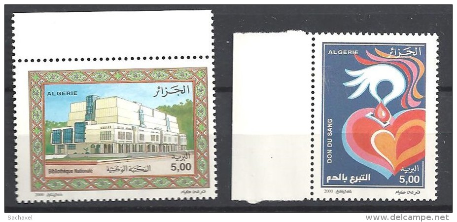 2000  Algérie N° 1251  à 1252  Nf**. Bibliothéque Nationale  Don Du Sang . - Algeria (1962-...)