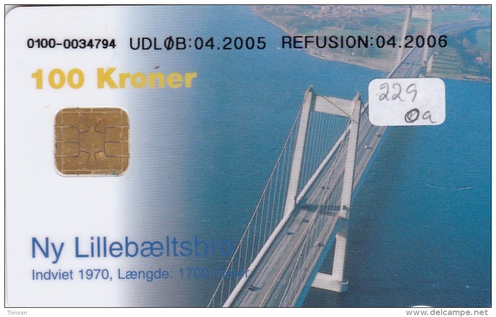 Denmark, DD 229Ob, Bridges, Lillebaeltsbroen, 20.000 Issued (for A + B), 2 Scans.  Oval Ø, UDLØB:04.2005 - Dänemark