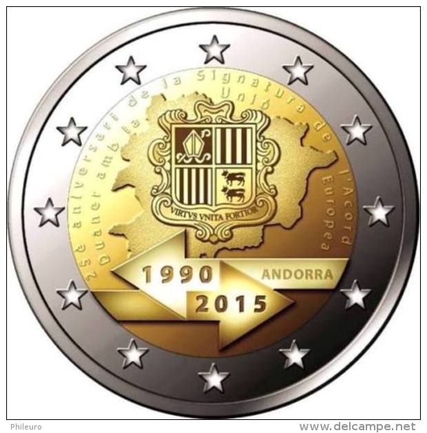 Andorre 2015 : 2&euro; Commémorative "25 Ans De L'Union Douanière" En Coincard - Disponible En France - Andorra
