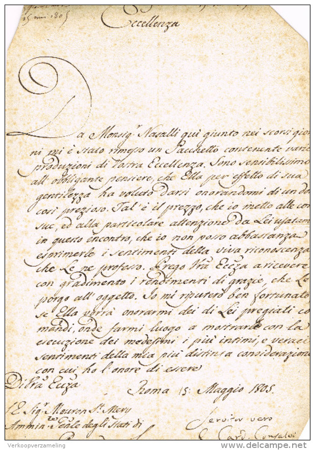 CONSALVI Kardinaal  Cardinal Manuscript - Manuscrits