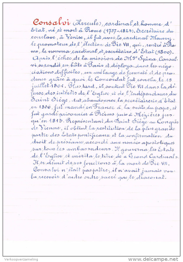 CONSALVI Kardinaal  Cardinal Manuscript - Manuscrits