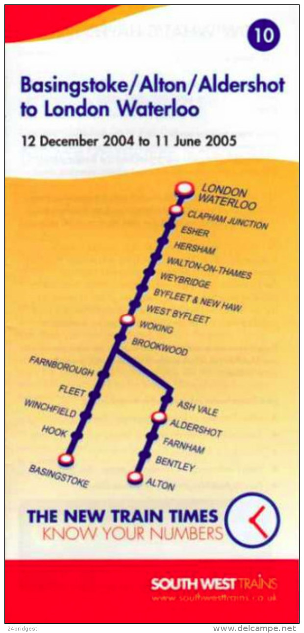South West Trains Basingstoke Alton Aldershot Waterloo 2005 Railway Timetable - Europe