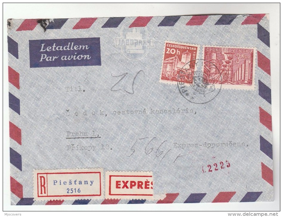 1962 REGISTERED EXPRESS Piestany  CZECHOSLOVAKIA  COVER 20h 3k Kladno Steel Mill Stamps To Praha - Covers & Documents