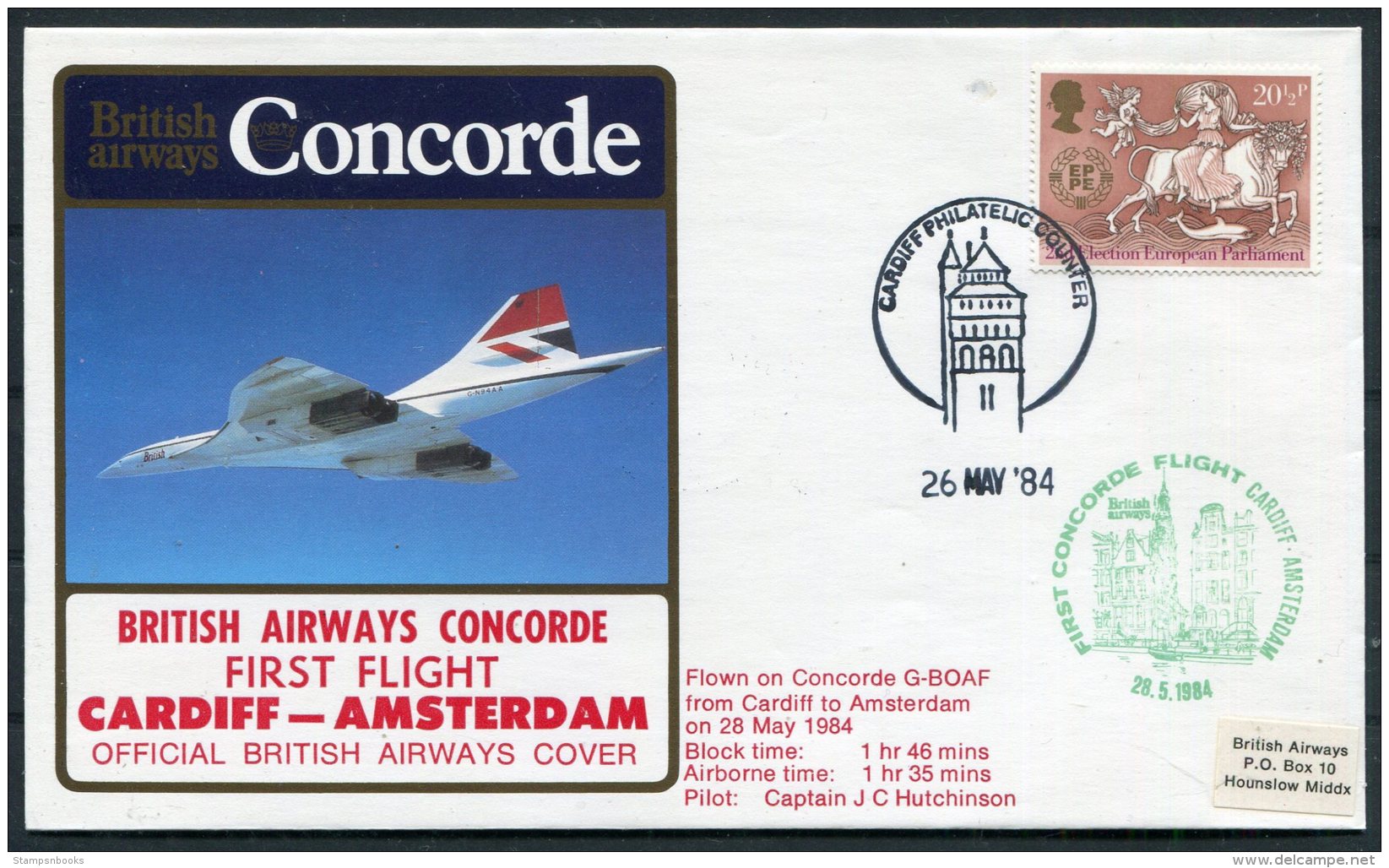 1984 Concorde British Airways First Flight Cover Cardiff - Amsterdam - Concorde
