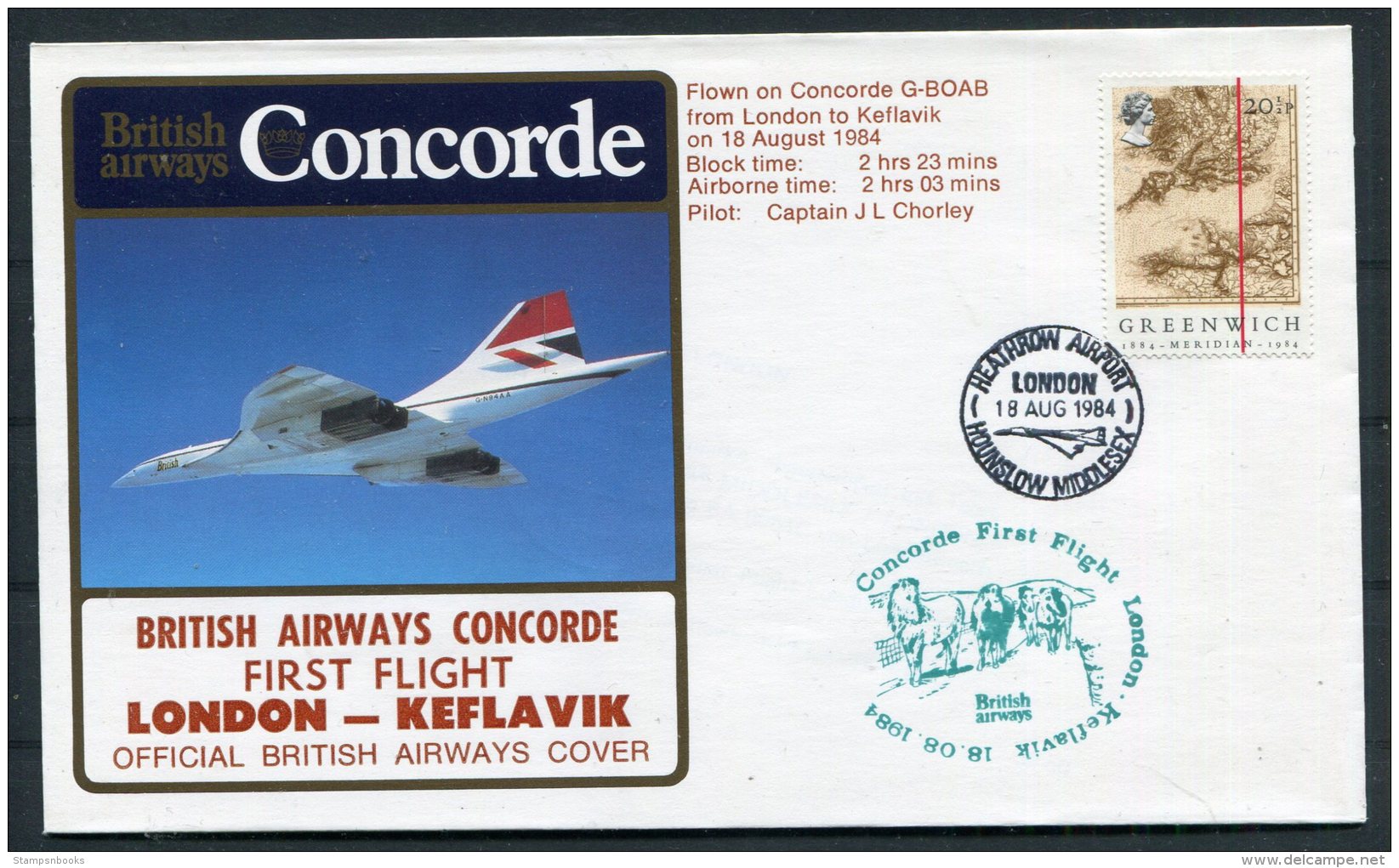 1984 Concorde British Airways First Flight Cover London - Keflavik, Iceland - Concorde