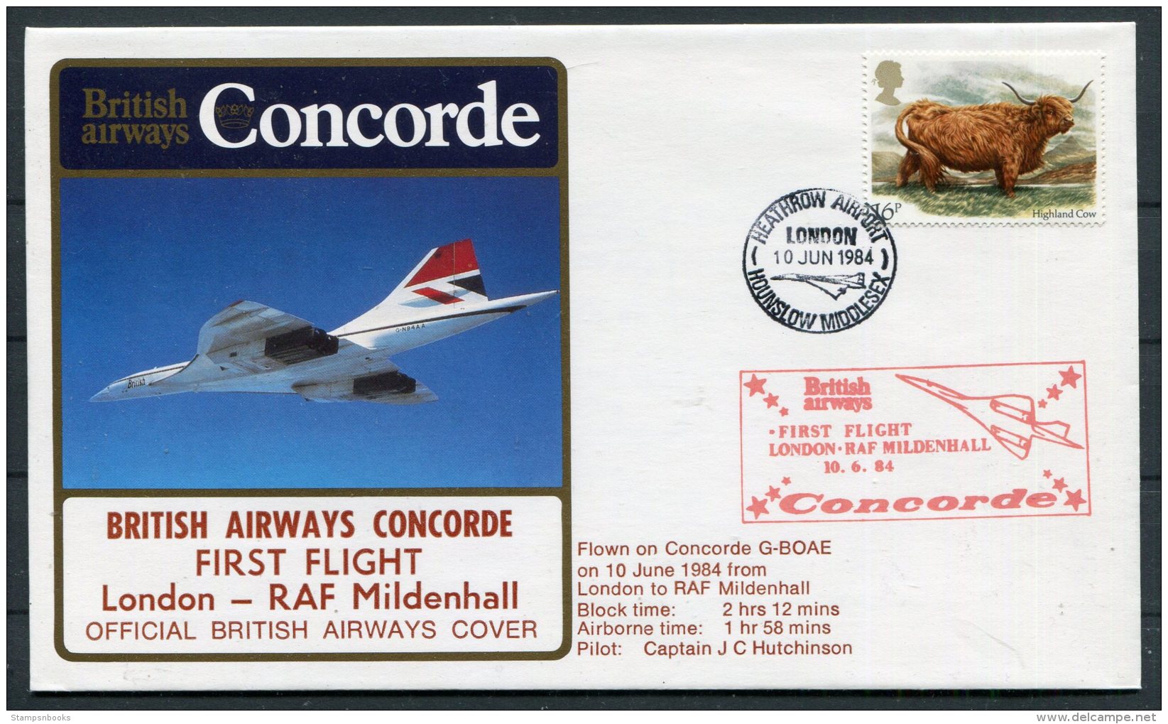 1984 Concorde British Airways First Flight Cover London - RAF Mildenhall - Concorde