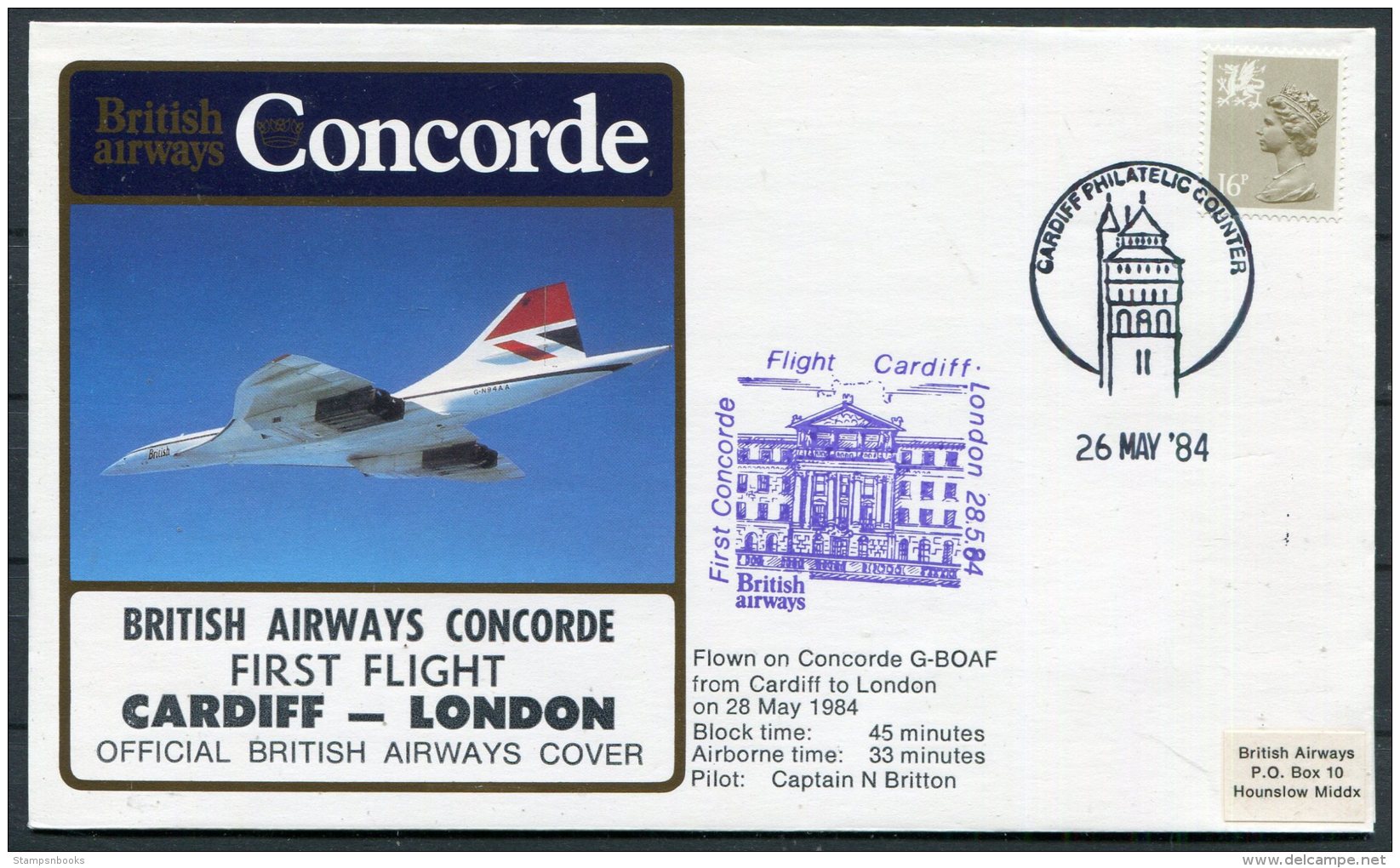 1984 Concorde British Airways First Flight Cover Cardiff - London - Concorde