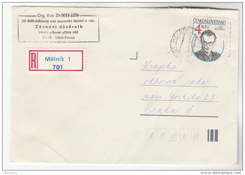 REGISTERED Melnik CZECHOSLOVAKIA COVER Stamps 4k Nalepka - Covers & Documents