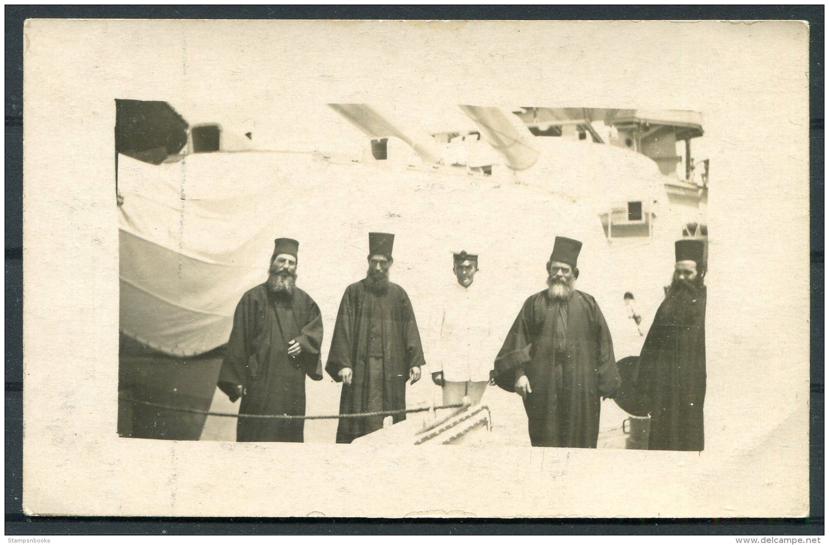 Greek Priests Onboard Royal Navy Battleship RP Postcard - Other & Unclassified