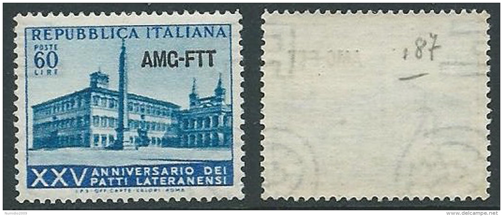 1954 TRIESTE A PATTI LATERANENSI 60 LIRE FILIGRANA LETTERA MNH ** - P24-3 - Ungebraucht