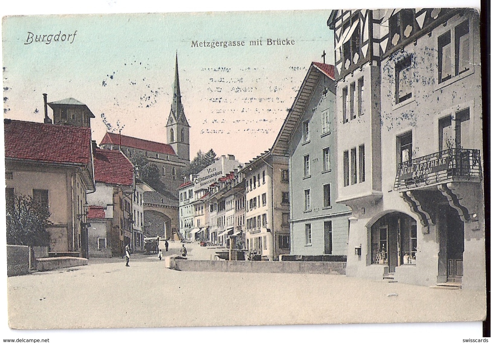 BURGDORF: Metzgergasse Mit Apotheke, Coloriert 1909 - Autres & Non Classés